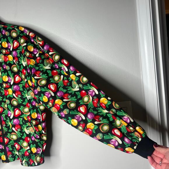Vintage All Over Veggie Print Bomber Jacket Women's L Pockets Cotton Made in USA - Picture 6 of 13